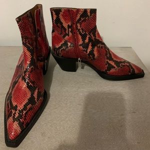 The Kooples Leather Snake Embossed Ankle Boots